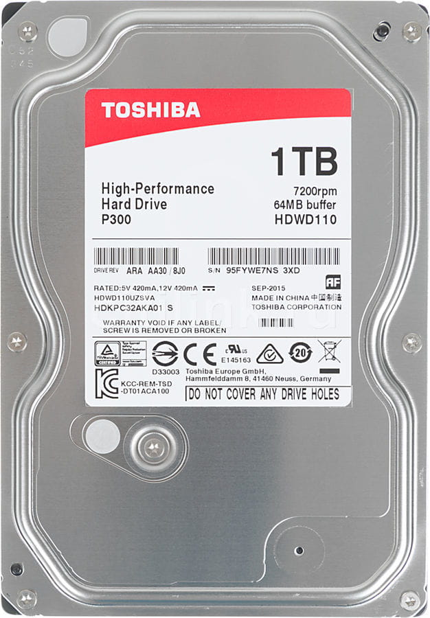 3.5" HDD Toshiba P300 / 1.0TB / 7200rpm / 64MB / SATA / HDWD110UZSVA /