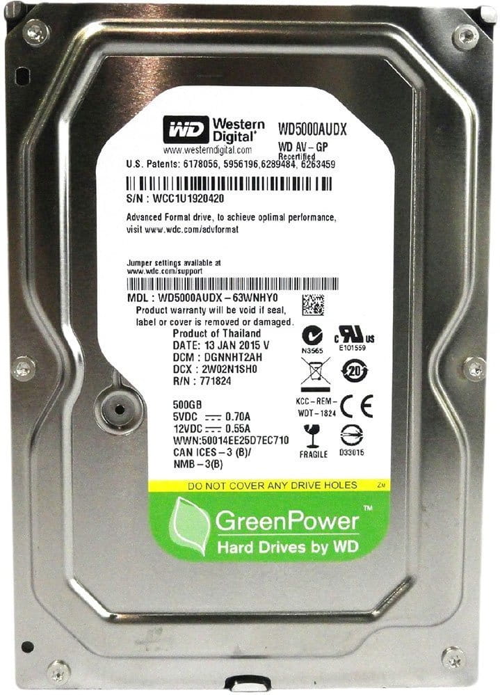 3.5" HDD Western Digital AV-GP WD5000AUDX / 500GB / IntelliPower /