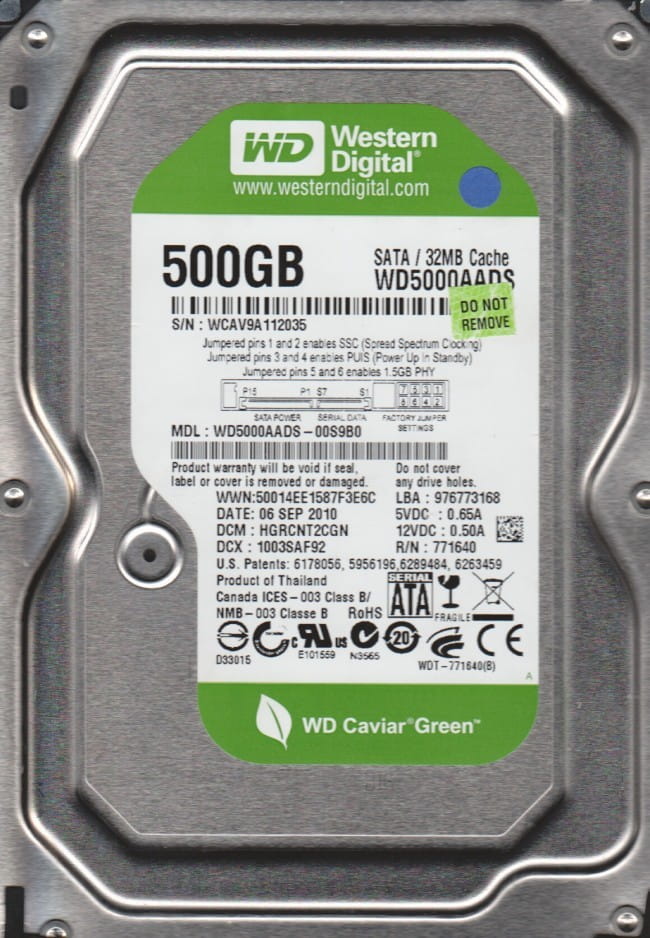 3.5" HDD Western Digital Caviar Green WD5000AADS / 500GB /