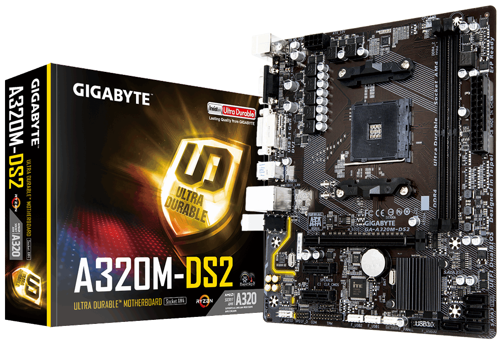 MB GIGABYTE GA-A320M-DS2 / Socket AM4 / AMD A320 / Dual 2xDDR4-3200 / APU AMD graphics / mATX