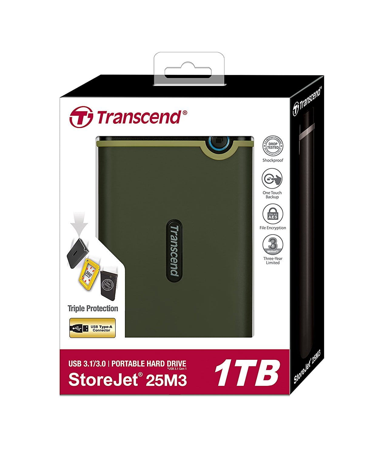 Transcend StoreJet 25M3G / 1.0TB / USB3.0 / 2.5" / Slim / TS1TSJ25M3G / Green