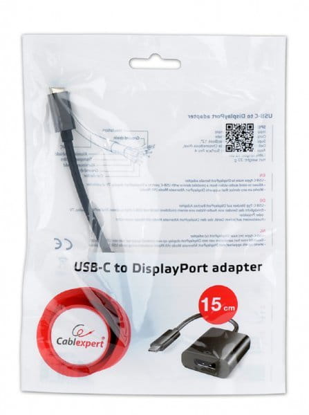 Cable Cablexpert A-CM-DPF-01 / DP to Type-C / 0.15m Black