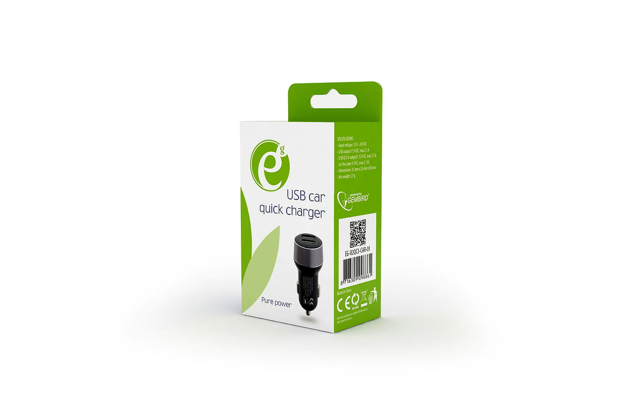 Energenie EG-U2QC3-CAR-01 / Universal 2- port USB Car сharger