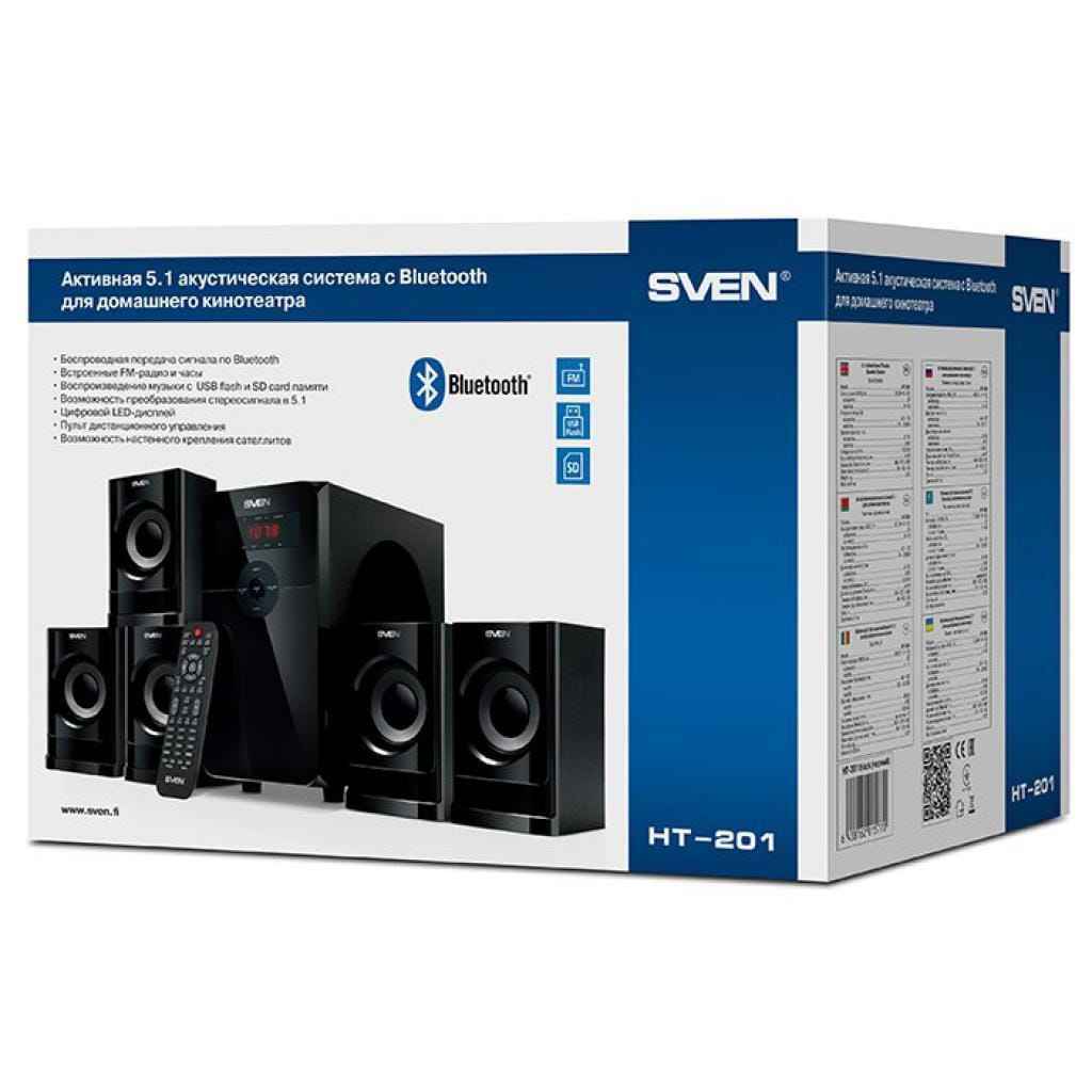 Speakers Sven HT-201 / 5.1 / 80w RMS / Bluetooth + EDR / FM-tuner / USB & SD card Input / Black