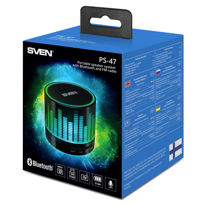 Speakers Sven PS-47 / 3W / Bluetooth / Mic / microSD / FM / AUX / 300mA /
