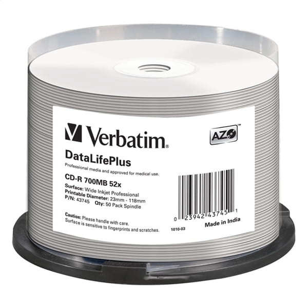 Verbatim CD-R Printable / 50*Cake / 700MB / 52x / AZO PRO / 43745