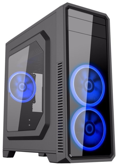 Case GameMax G561 / ATX / Transparent side panel / 3 x 12cm Blue LED Ring-type Fans /