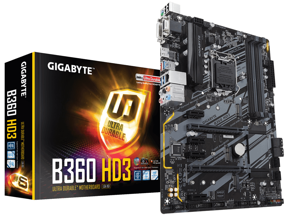 MB GIGABYTE B360 HD3 / Socket 1151 / Intel B360 / 4x DDR4-2666 / ATX /