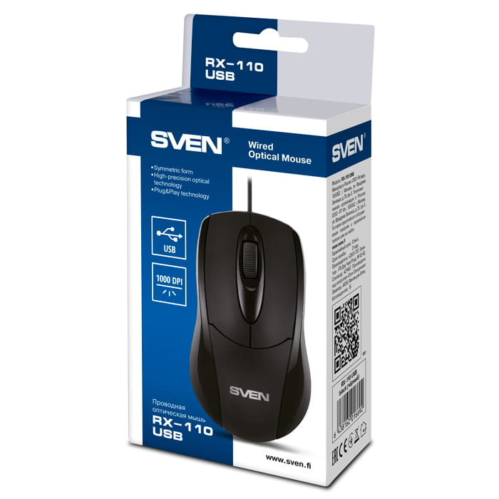 Mouse Sven RX-110 / Optical / Ambidextrous / USB / Black