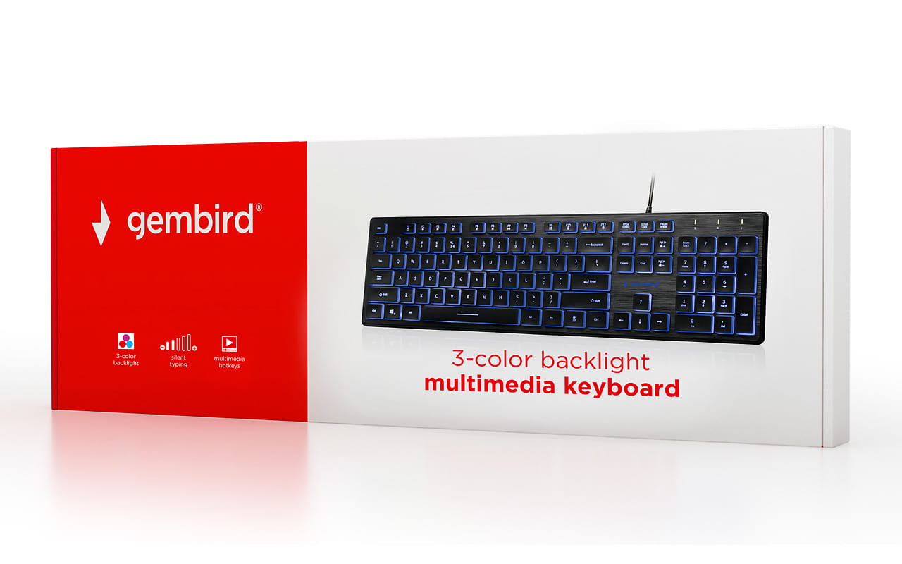 Keyboard Gembird KB-UML3-01 / Multimedia / Silent / 3-color backlight / Black