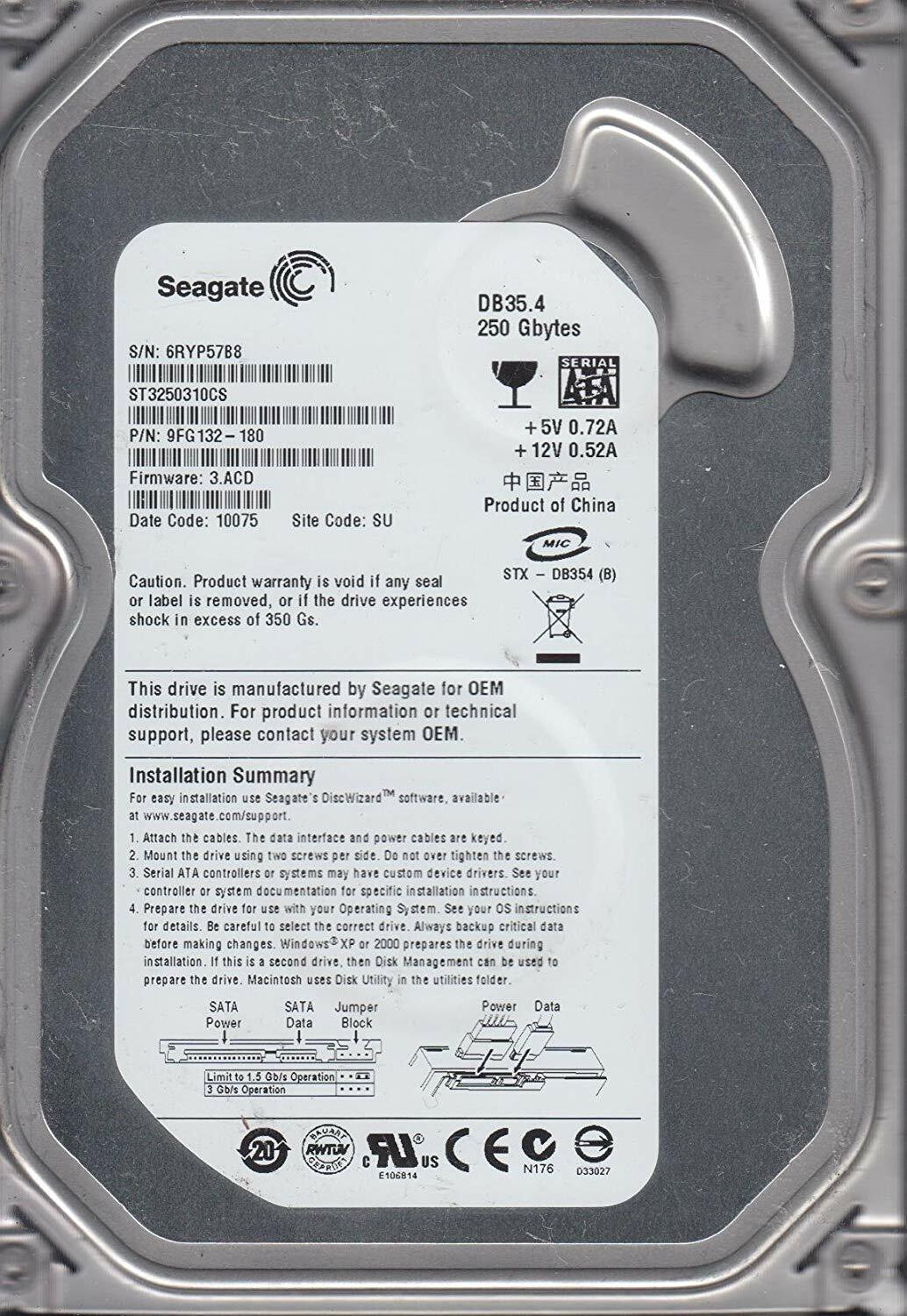 3.5" HDD Seagate ST3250310CS / 250GB / SATA / 8MB /