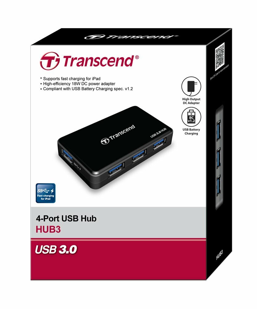 USB3.0 Hub Transcend HUB3 / 4 ports / Ultra slim / TS-HUB3K /