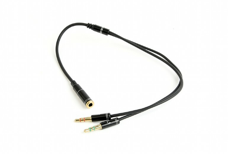 Gembird CCA-418M Metal 3.5 mm 4-pin socket to 2 x 3.5 mm stereo plug adapter / Black