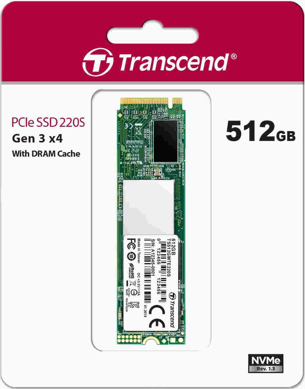 M.2 SSD Transcend 220S / 512GB / NVMe / SM2262 / 3DTLC / TS512GMTE220S /