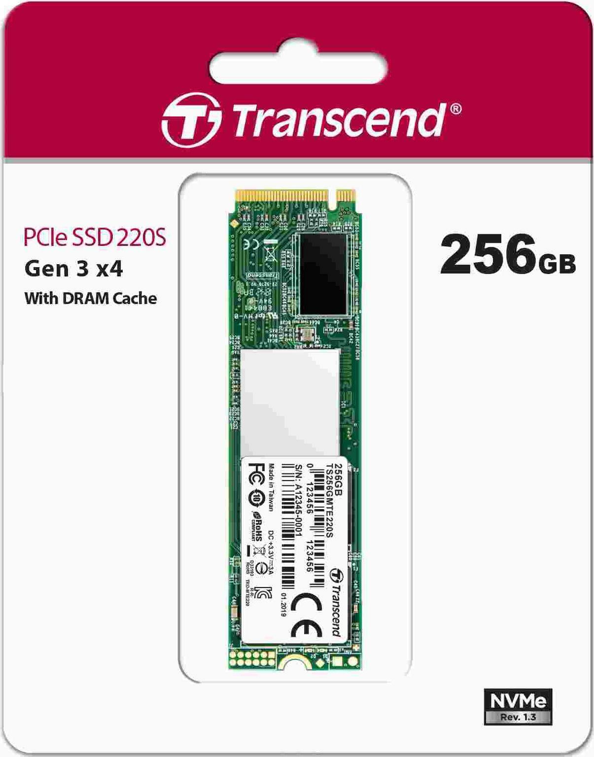 M.2 SSD Transcend 220S / 256GB / NVMe / SM2262 / 3DTLC / TS256GMTE220S /