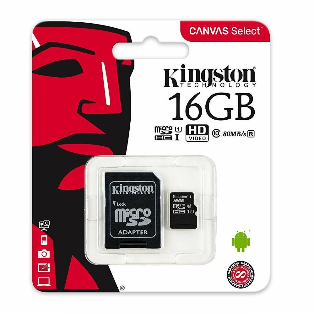 Kingston SDCS2/16GB 16GB microSD Class10 A1 UHS-I + SD adapter Canvas Select Plus