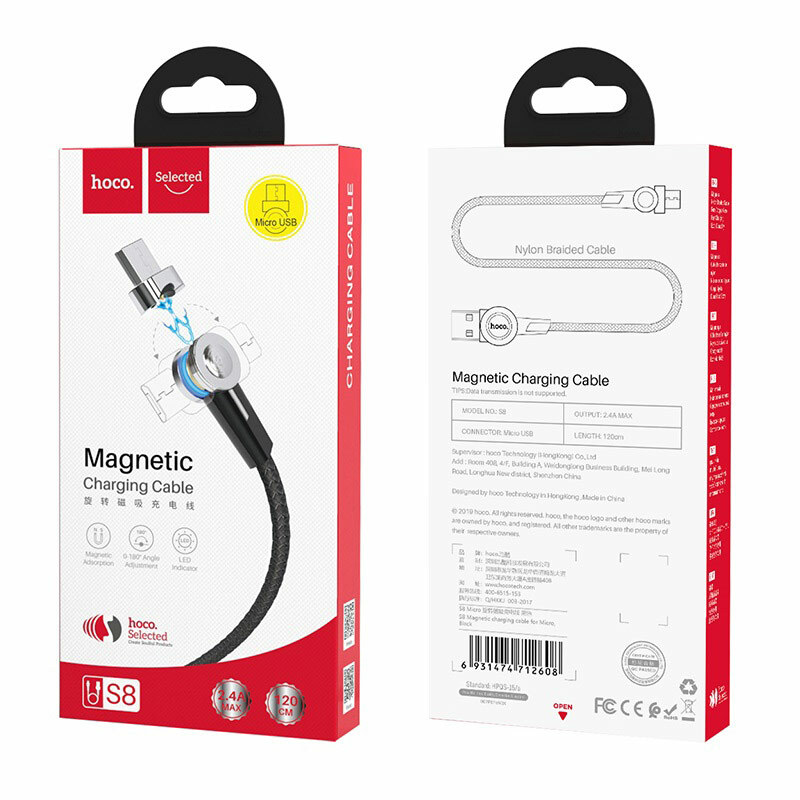 Hoco S8 Magnetic charging cable for MicroUSB / Black