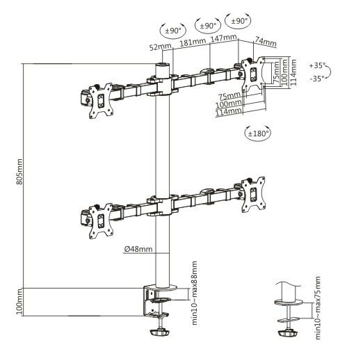 Brateck LDT33-C048 Quad Monitors Steel Articulating Monitor Arm
