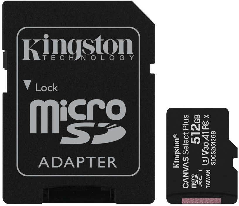 Kingston SDCS2/512GB 512GB microSD Class10 A1 UHS-I + SD adapter Canvas Select Plus