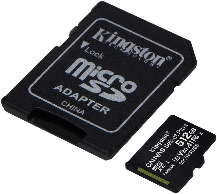 Kingston SDCS2/512GB 512GB microSD Class10 A1 UHS-I + SD adapter Canvas Select Plus