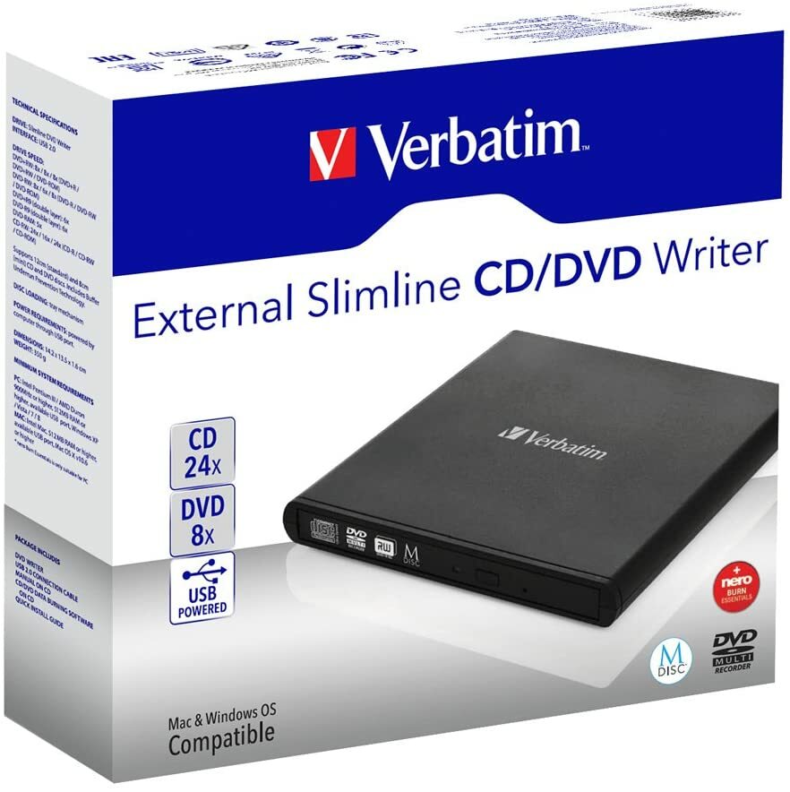 Verbatim 98938 External Slimline CD/DVD Writer / Black