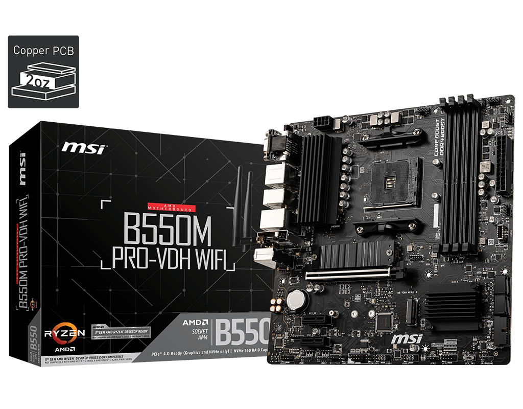 MSI B550M PRO-VDH WI-FI mATX Socket AM4 AMD B550