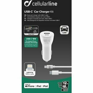 Cellularline Car Charger Dual Kit / 18W+12W / USB-C to Lightning /