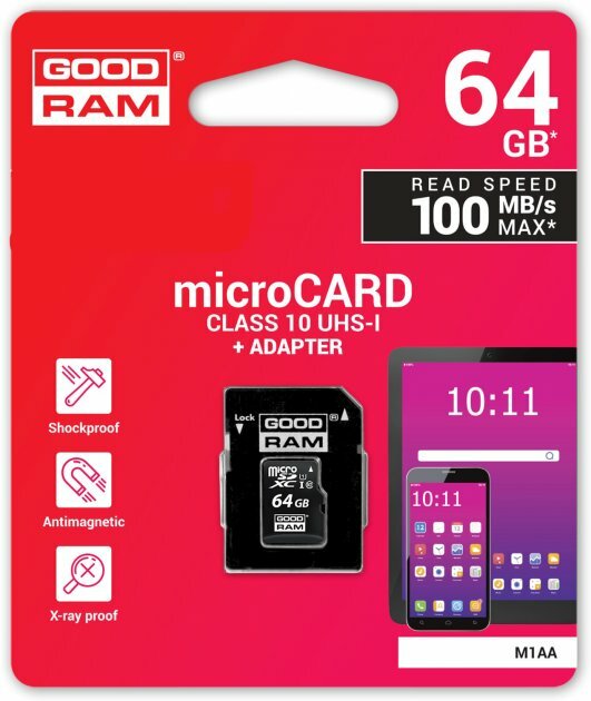 microSD GOODRAM M1AA / 64GB / SD adapter / M1AA-0640R12