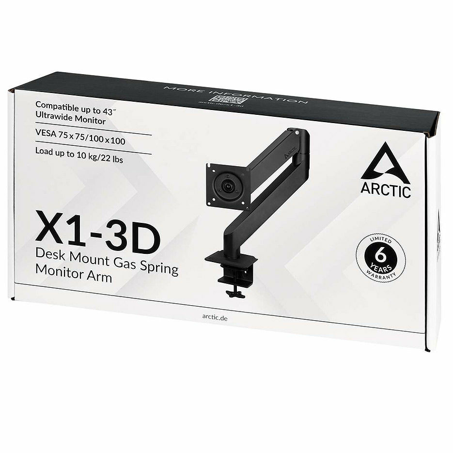 Arctic X1-3D Desk Mount Gas Spring Monitor Arm for 1 monitor