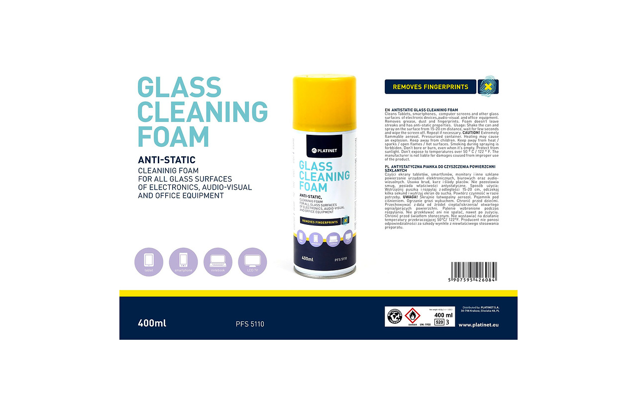 Platinet Glass сleaning foam 400ML / 5110