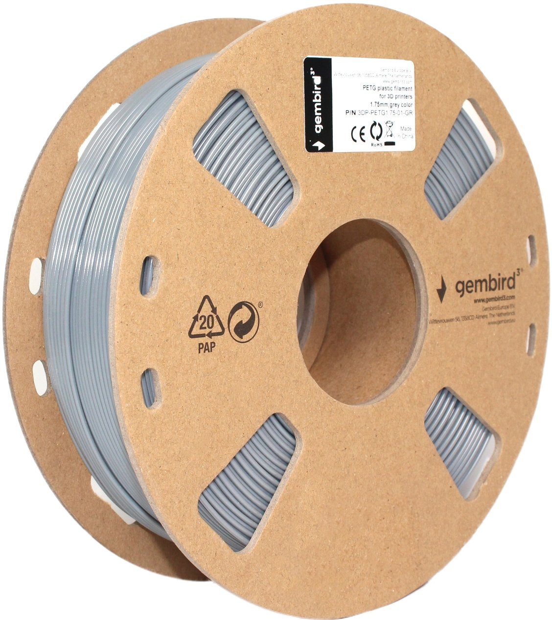 Gembird 3DP-PETG1.75-01 / PETG 1.75mm Filament 1kg / Grey