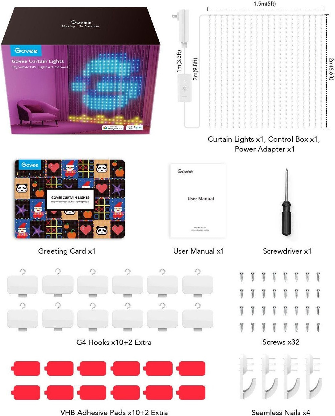 GOVEE RGBIC Curtain Lights 1.5x2m / H70B13A1